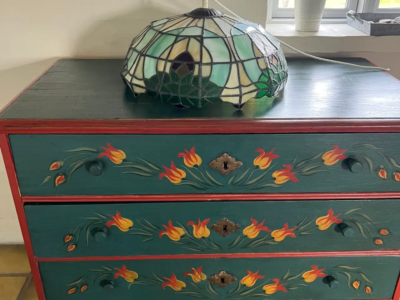 Billede 1 - Lampe Tiffany gammel, blyindfattet glas