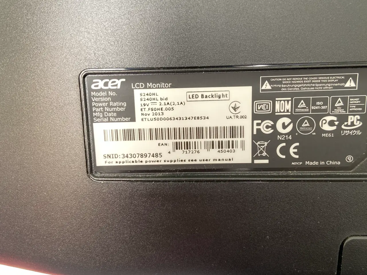 Billede 2 - Acer S240HL 24” LCD Monitor – Fungerer Perfekt