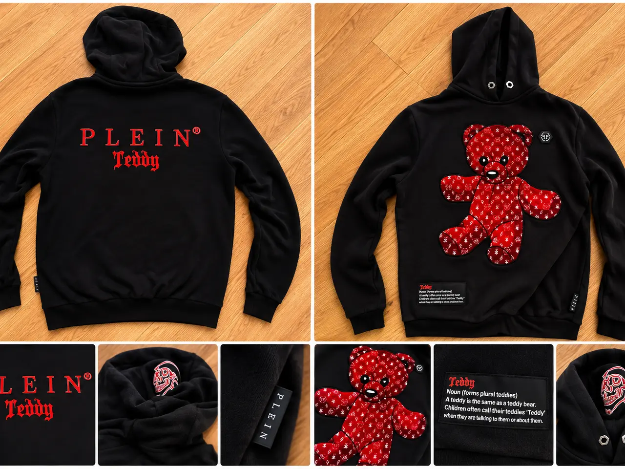 Billede 1 - Philipp Plein Teddy Bear Hoodie – sort/rød