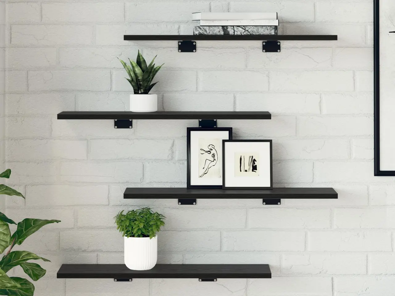Billede 3 - Boghylder - 4 stk. sort 60 × 20 × 1,5 cm i konstrueret træ