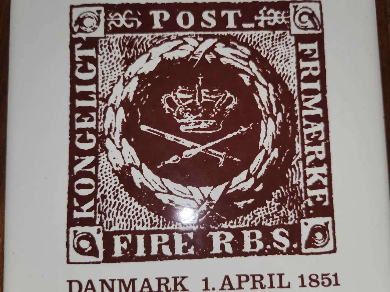 Billede 15 - 4.stk. Antikke frimærke platter med træ ramme