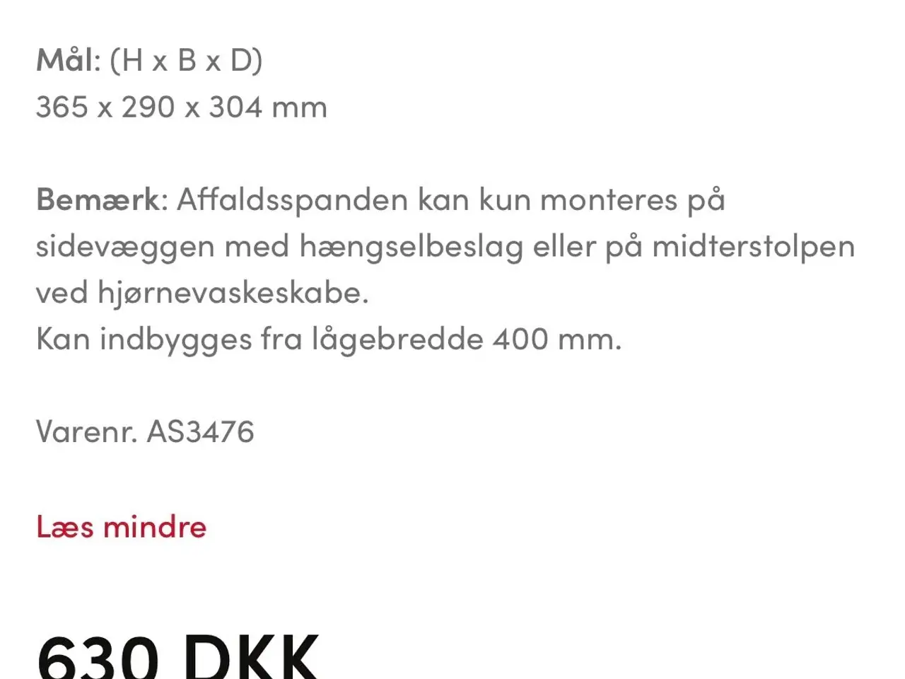 Billede 2 - Helt ny og ubrugt indbygget Affaldsspand