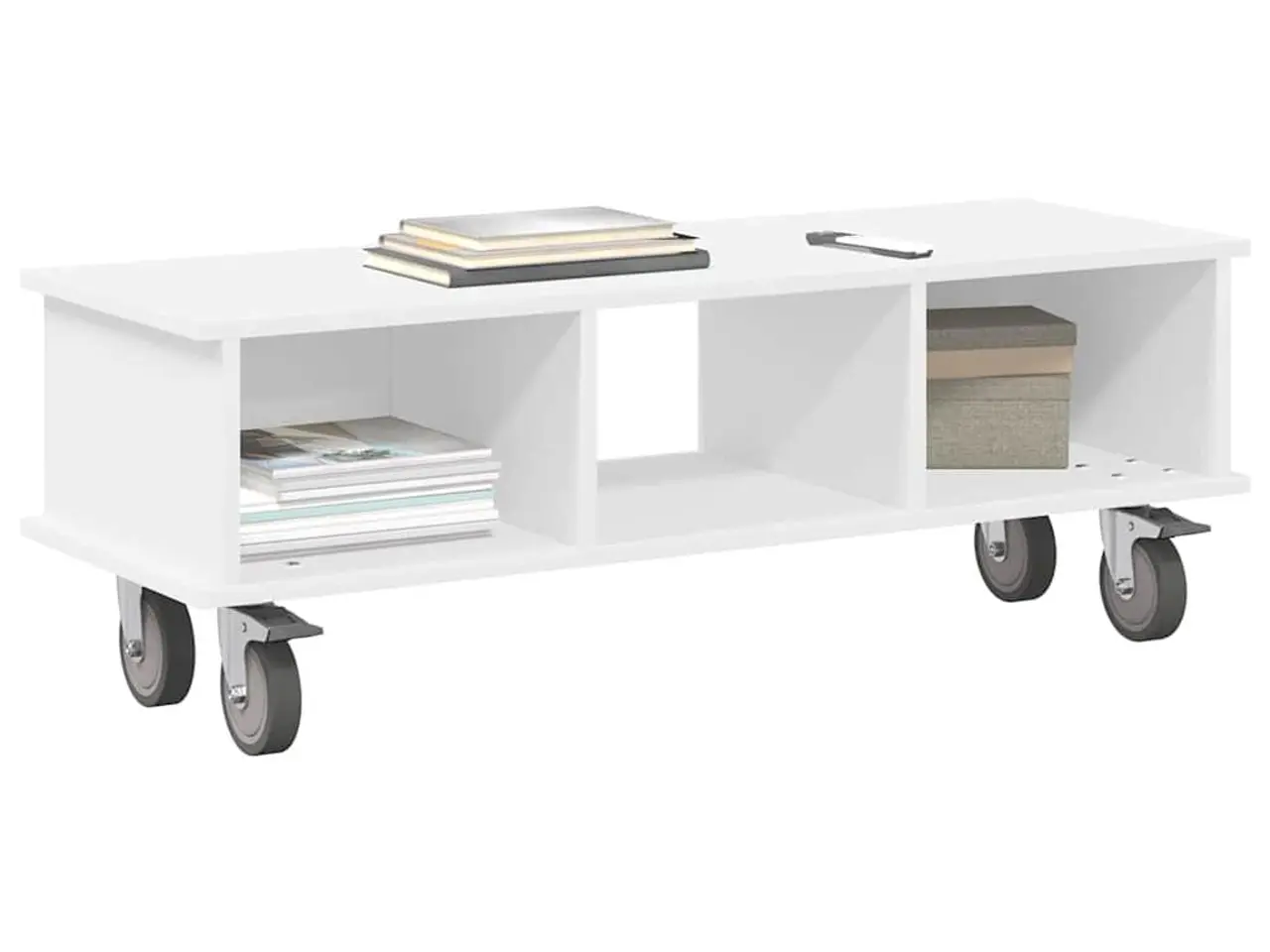 Billede 3 - TV-bord på hjul - hvid 100 × 35 × 35 cm i konstrueret træ