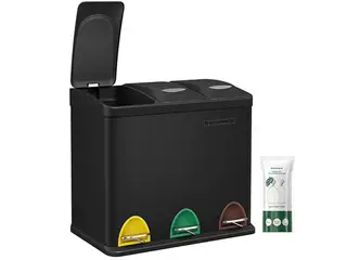 Affaldsspand til sortering med pedal - 24 l, 3 rum, sort
