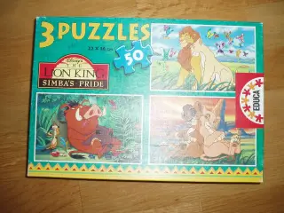 3 Lion King puslespil med 50 brikker