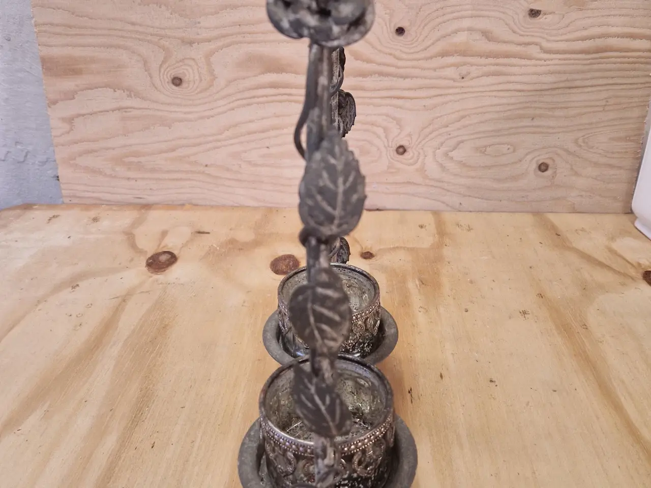 Billede 7 - Vintage smedejernslysestage med 2 glasholdere 