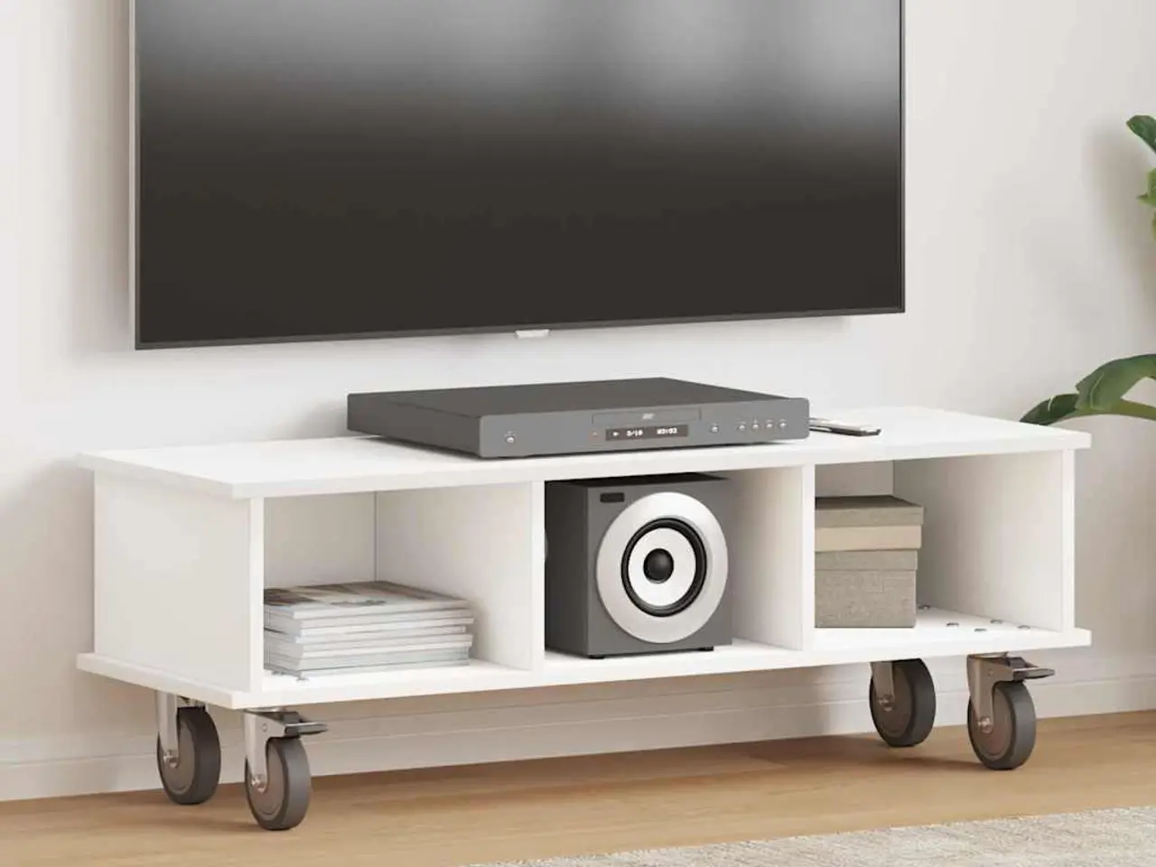 Billede 1 - TV-bord på hjul - hvid 100 × 35 × 35 cm i konstrueret træ