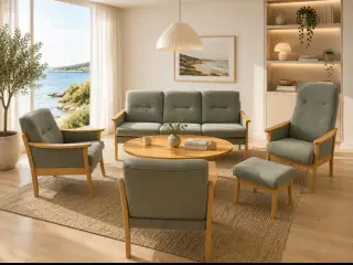 Sofagruppe i turkisfarvet uld + bord.