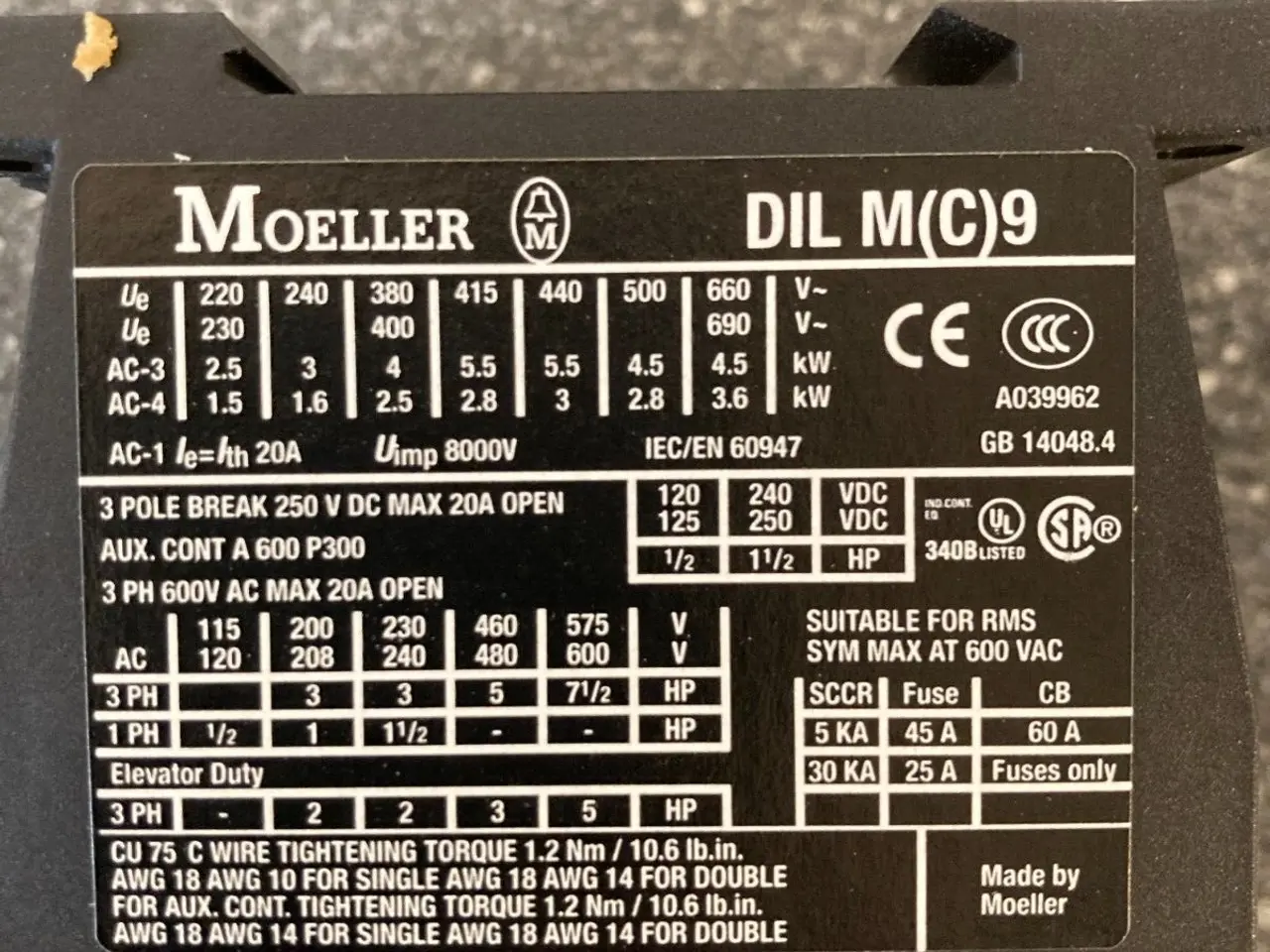 Billede 4 - Moeller DILM9-10 relæ kontaktor 4kW 400V 24VDC –
