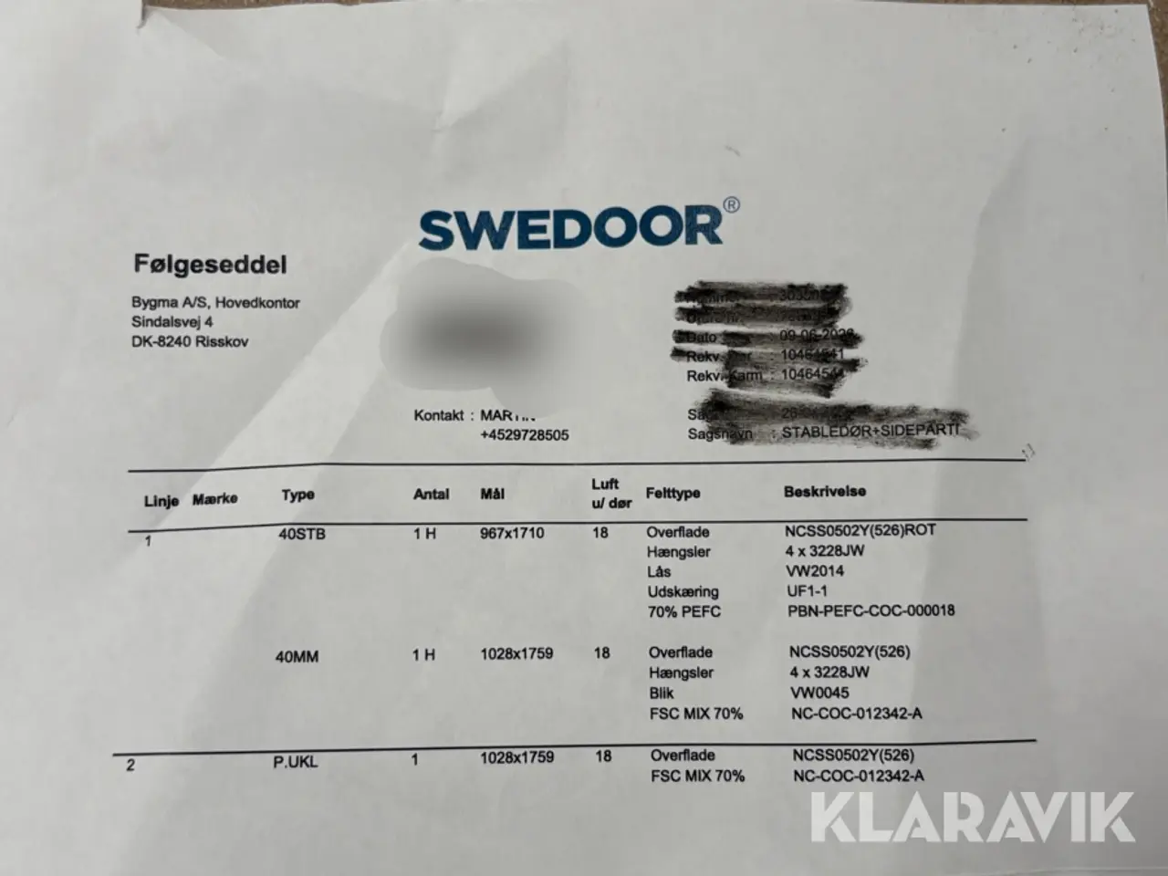 Billede 7 - Dør og vinduesparti Sweedor 40MM/40STB - 2 styk
