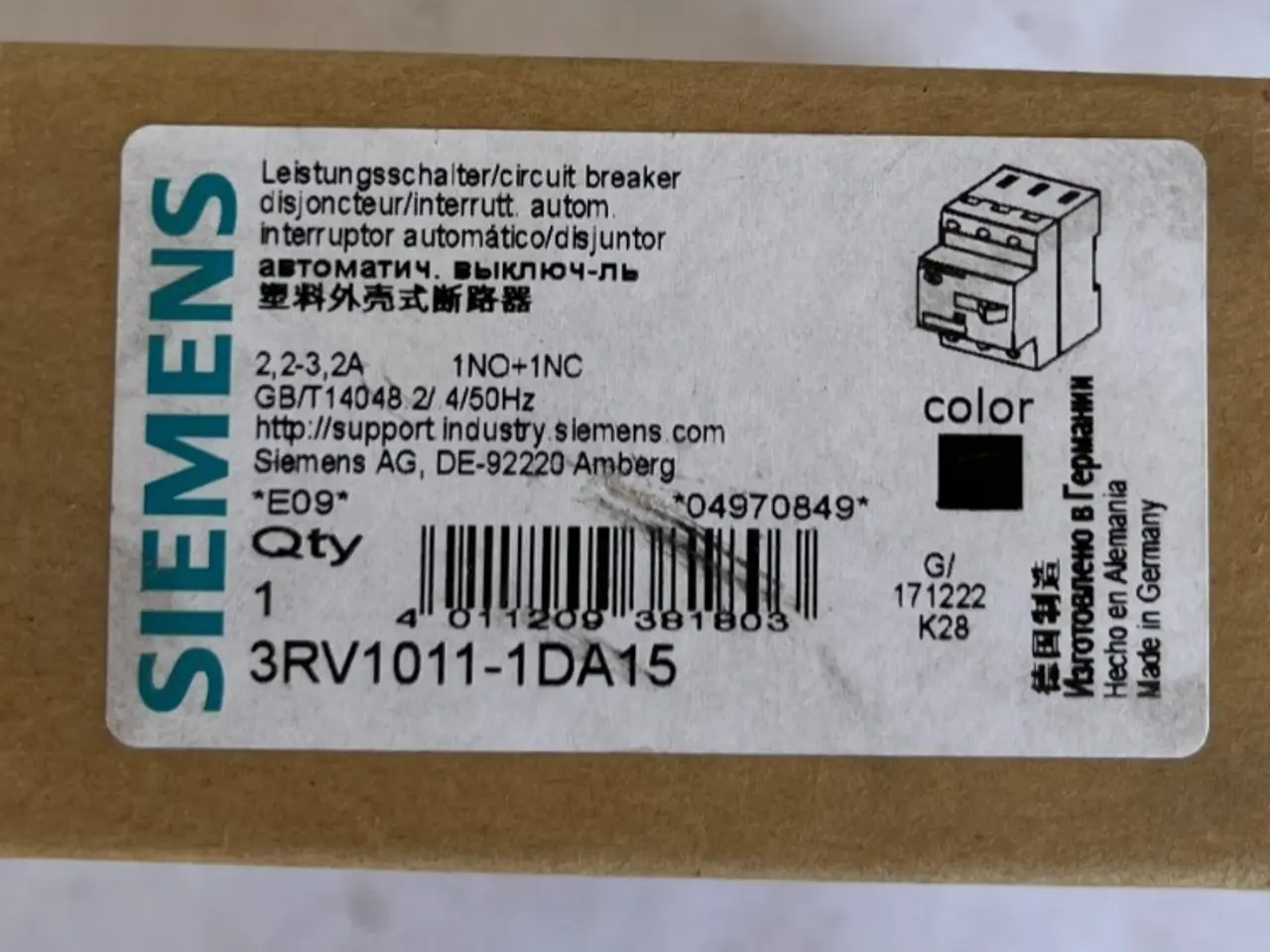 Billede 1 - Siemens 3RV1011-1DA15 Sirius automatsikring