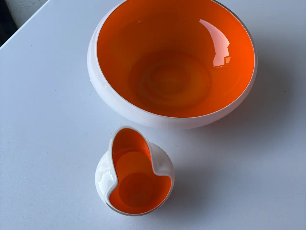 Billede 1 - Flot Glas skål, Orange og Hvid Retro.