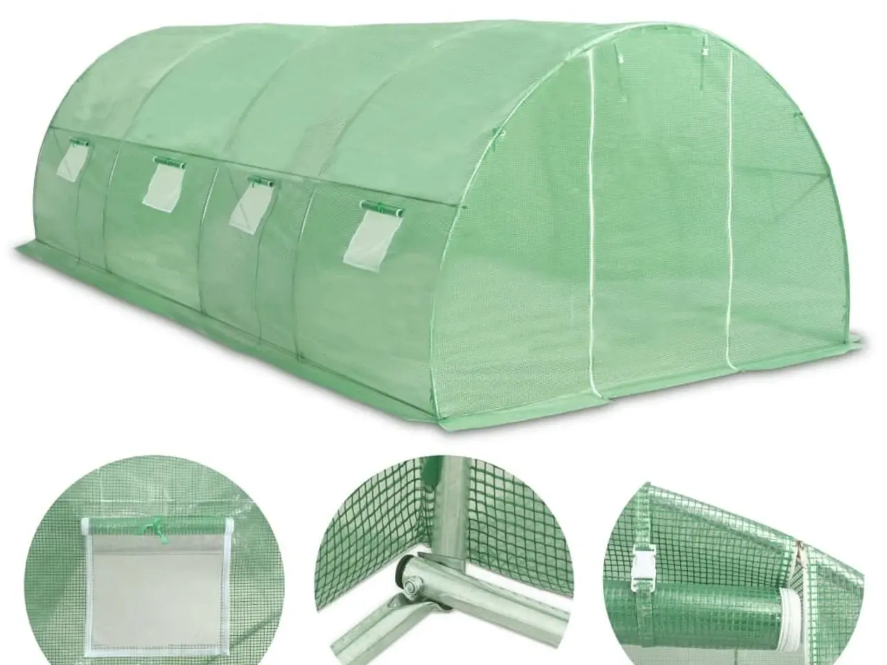 Billede 2 - Drivhus 18 m² - 600 × 300 × 200 cm, grønt PE-net og galvaniseret stål