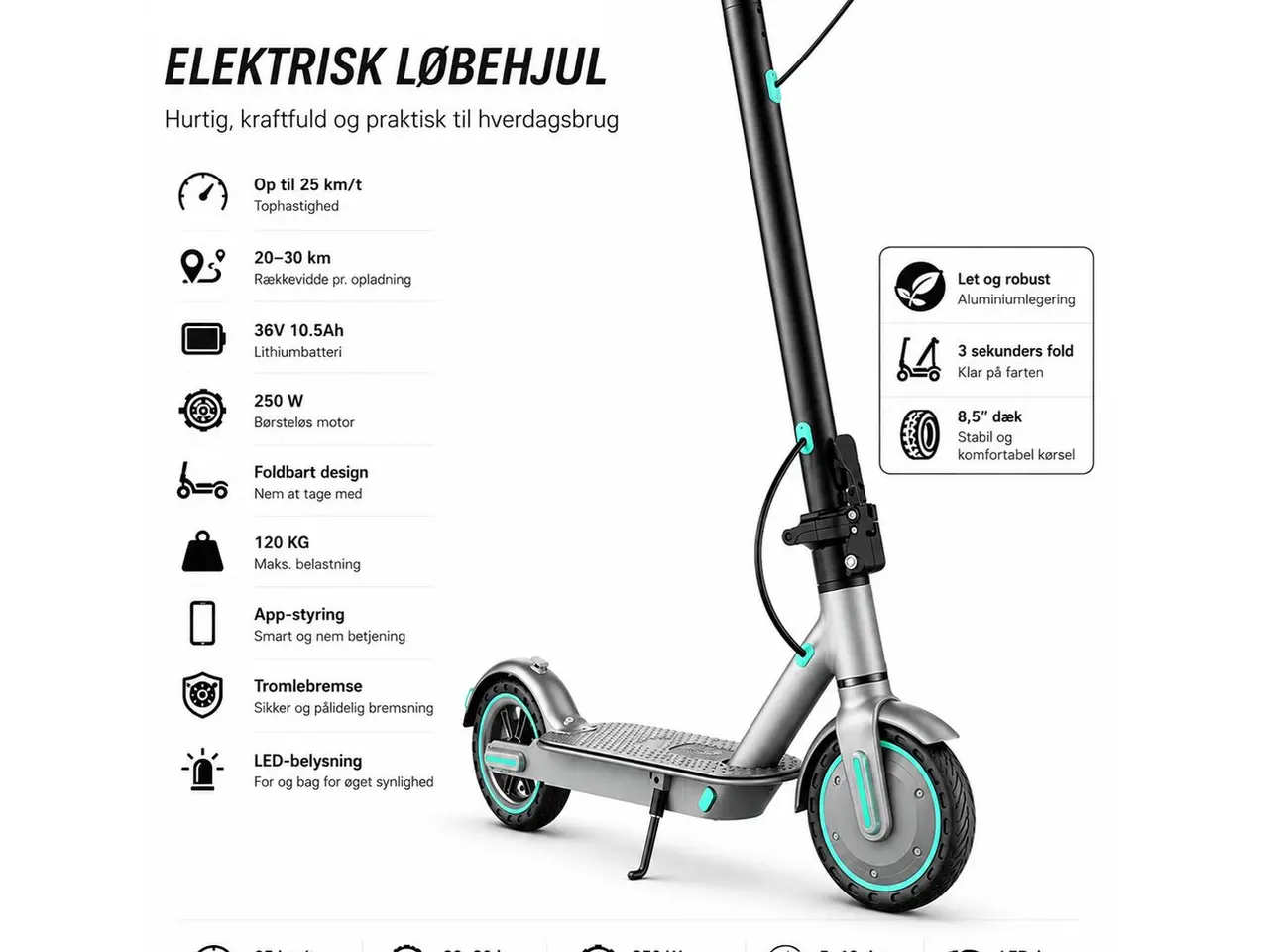 Billede 2 - Elektrisk løbehjul D8 Pro Blå, 25 km/t