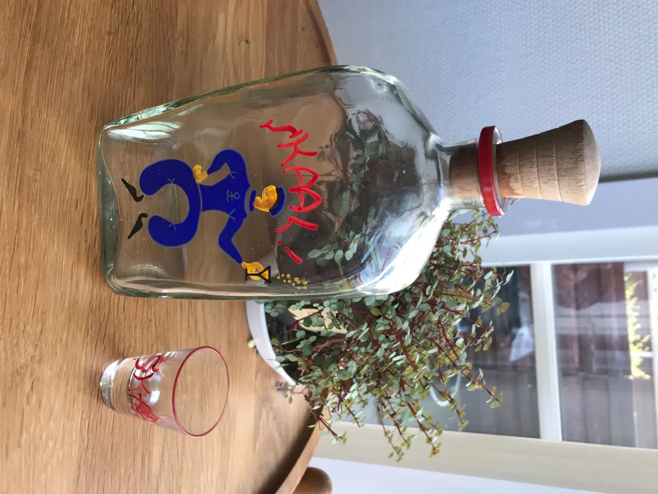 Billede 2 - Holmegaard, emaljedekoreret kantineflaske + glas