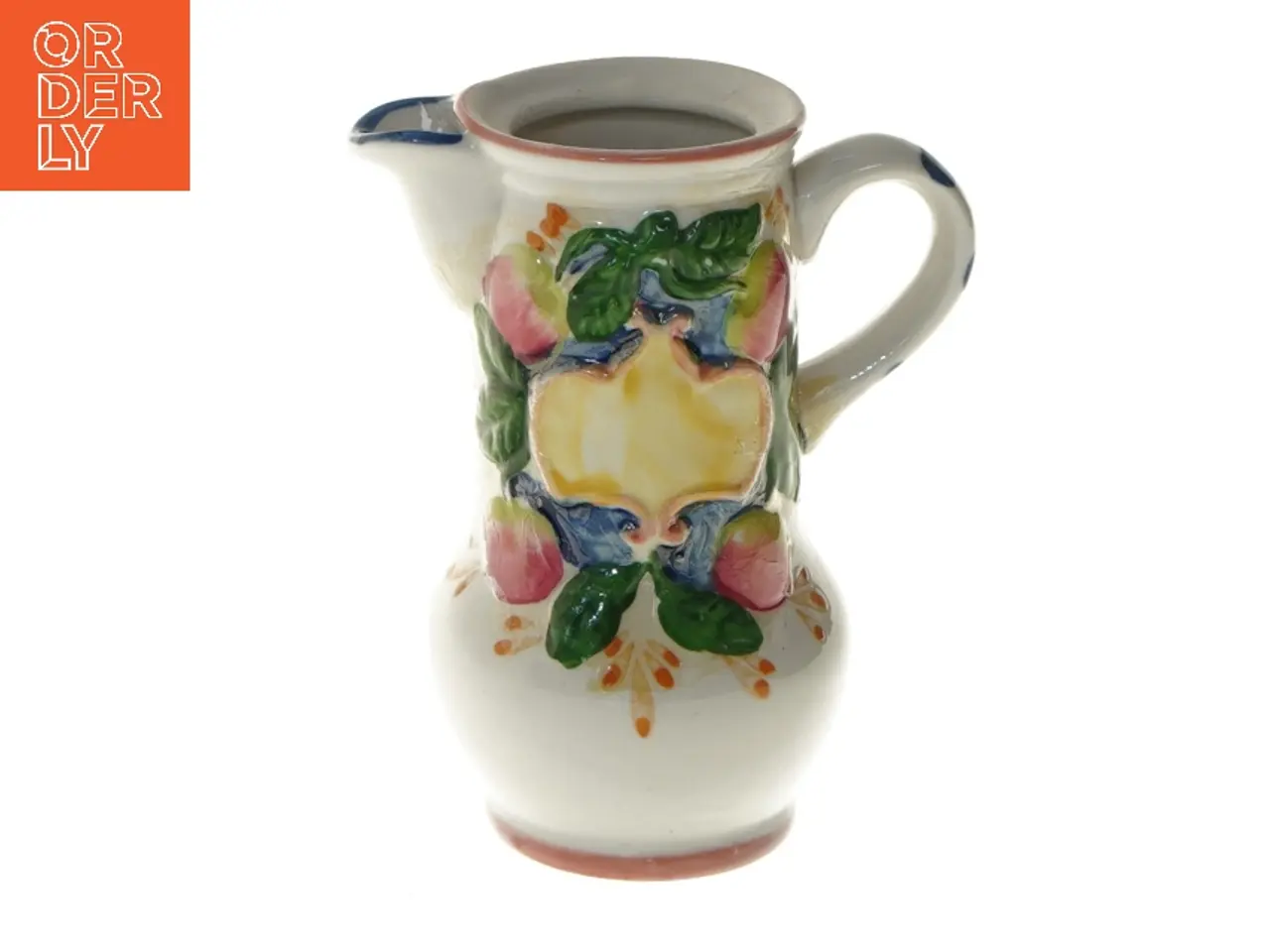 Billede 1 - Keramisk kande med frugtmotiv (str. 12,5 cm)