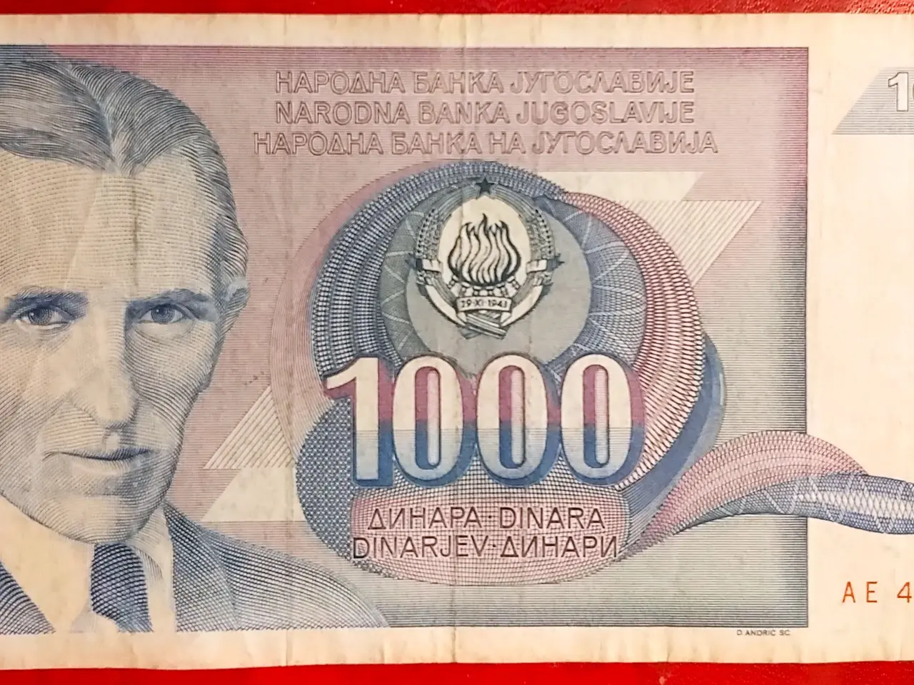 Billede 1 - JUGOSLAVIEN YUGOSLAVIA 1000 DINARA 1991 Tesla