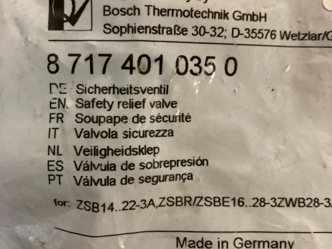 Billede 1 - Bosch Safety Relief ventil PN:87174010350 - 3 Bar