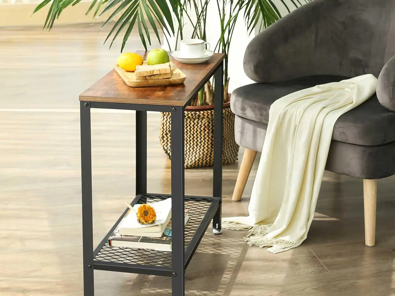 Billede 3 - Sidebord med meshhylde - rustik brun/sort, 60 x 30 x 60 cm