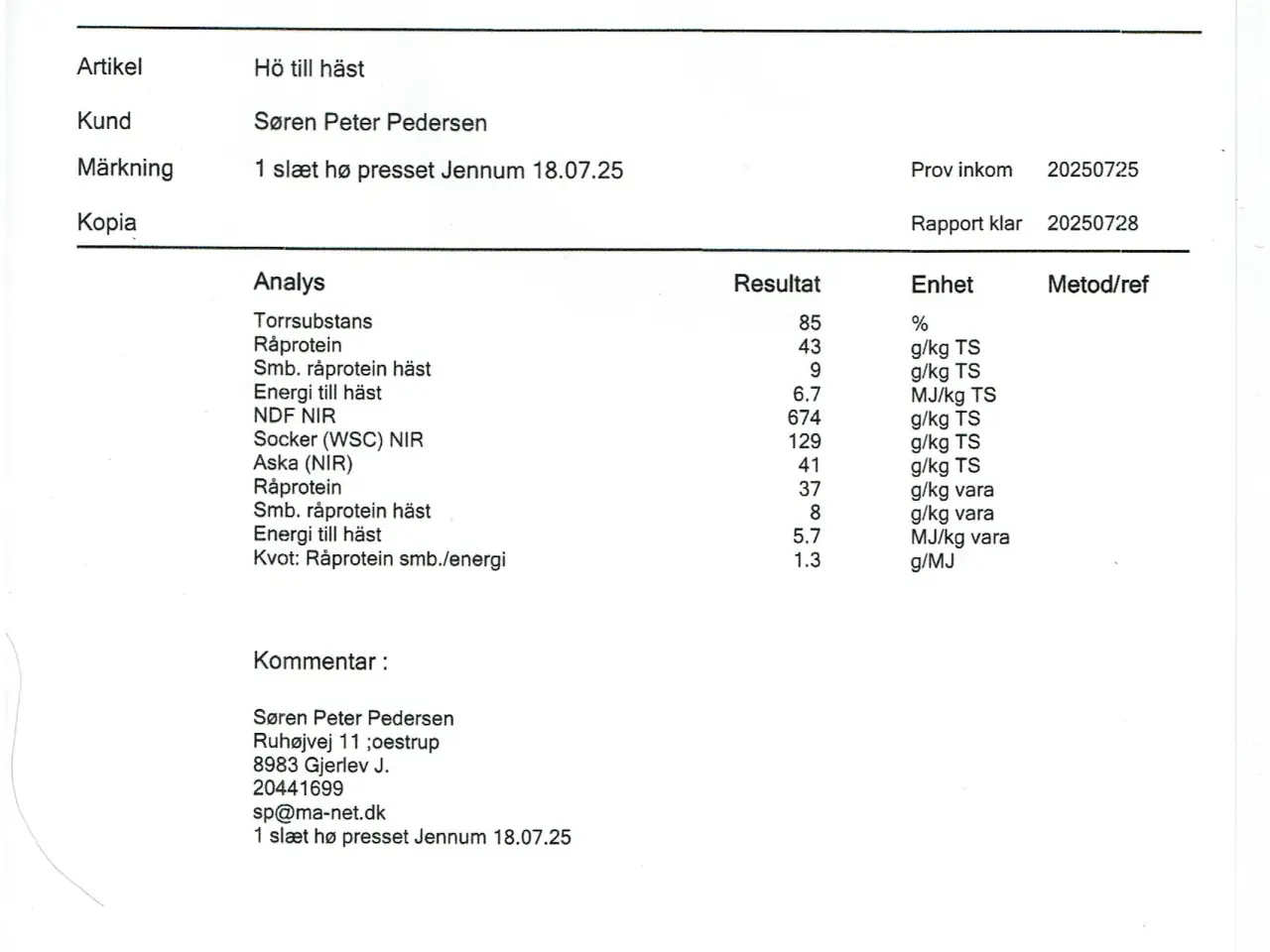 Billede 4 - Tørt hø m/analyse 2025