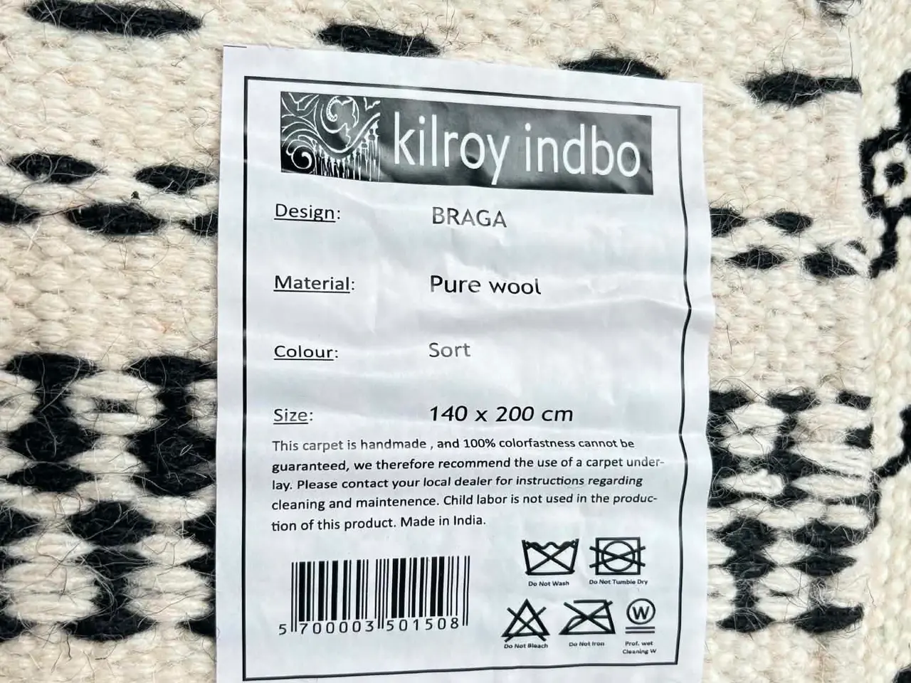 Billede 3 - Indbo Braga – Håndvævet uldtæppe 140 × 200 cm