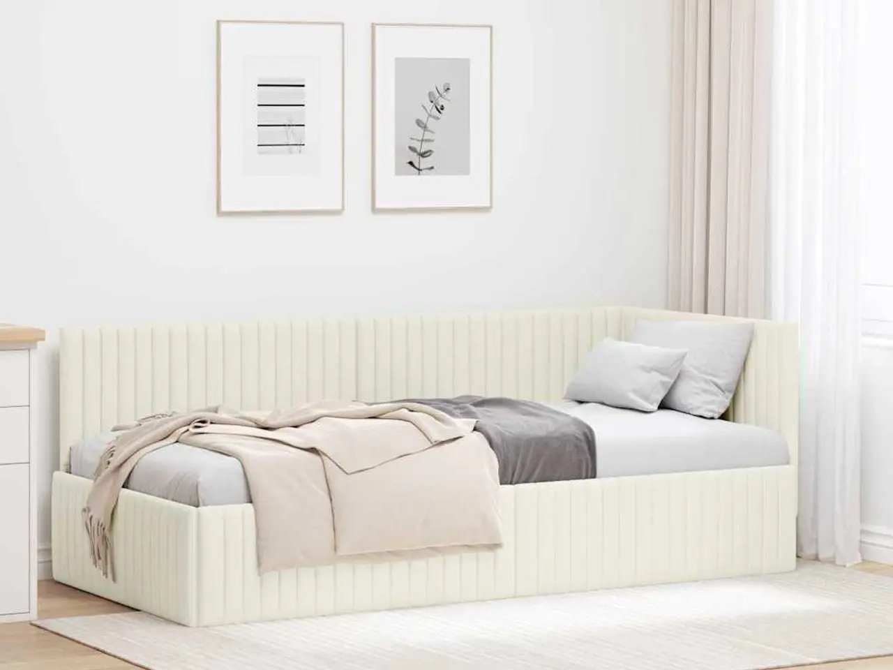 Billede 1 - Hjørnesengramme i fløjl - creme 90 x 200 cm
