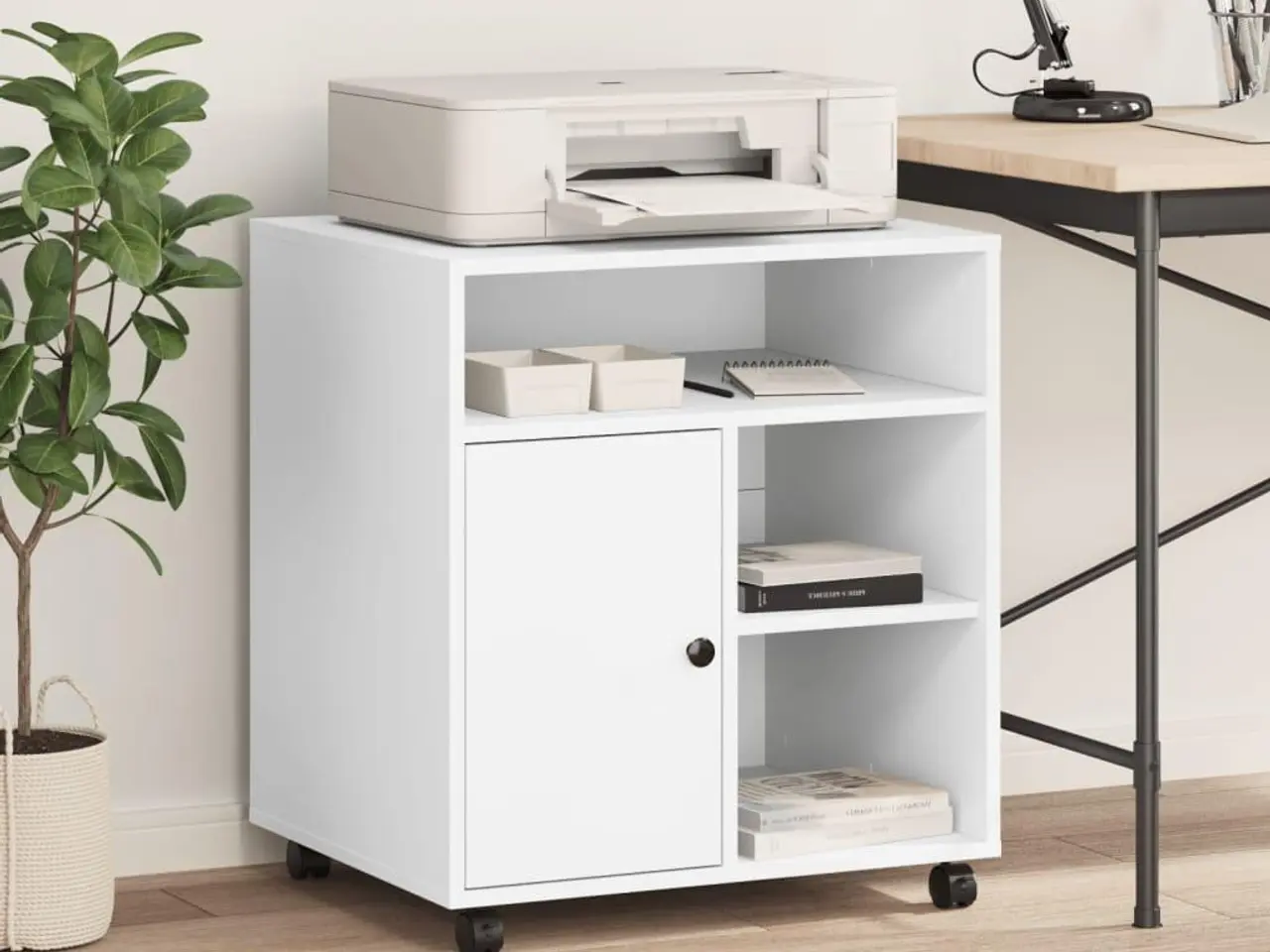 Billede 3 - Printerstativ med hjul - 60 × 50 × 67 cm, hvid