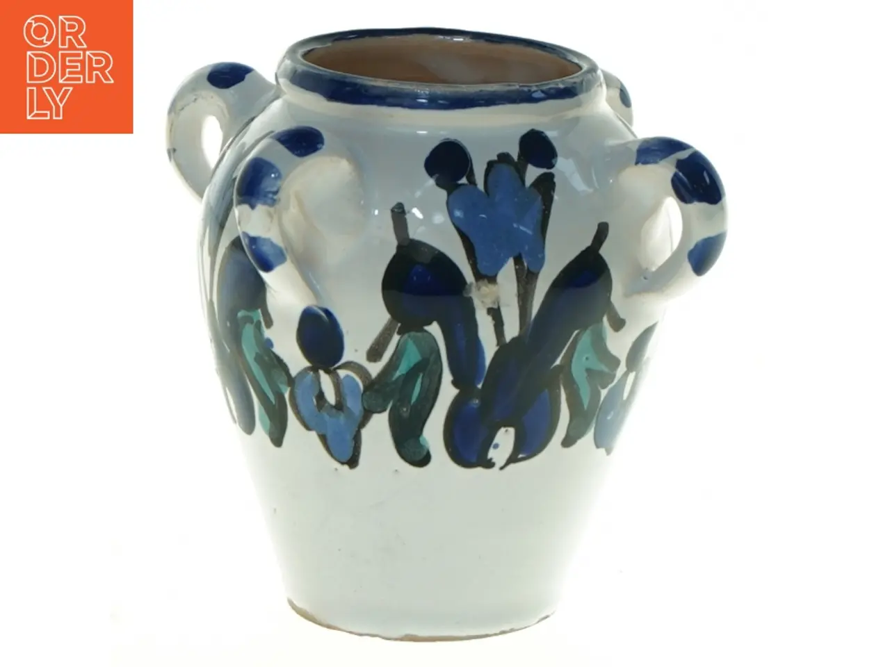 Billede 1 - Keramikvase med blåt blomstermønster (str. 10 x 8,5 cm)