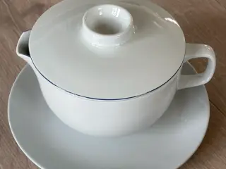 Blåkant sovseskål med låg og underfad