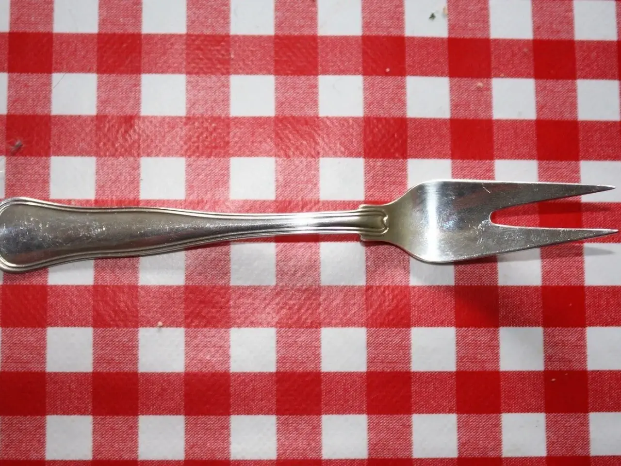 Billede 1 - Dobbeltriflet pålægsgaffel, sølv