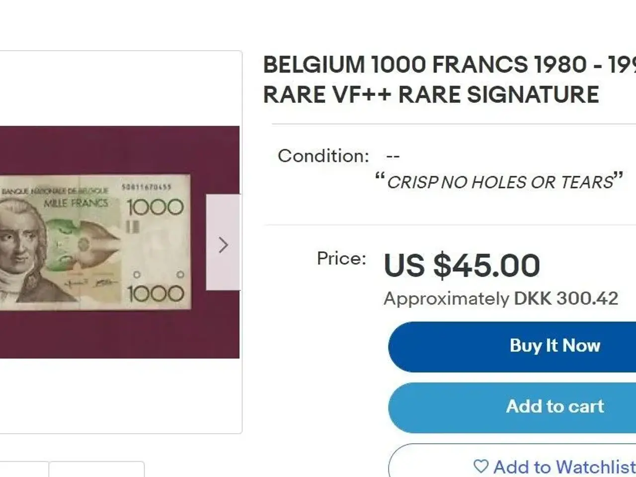 Billede 4 - BELGIEN MILLE 1000 FRANCS 1980 - 1996 Andre Gretry