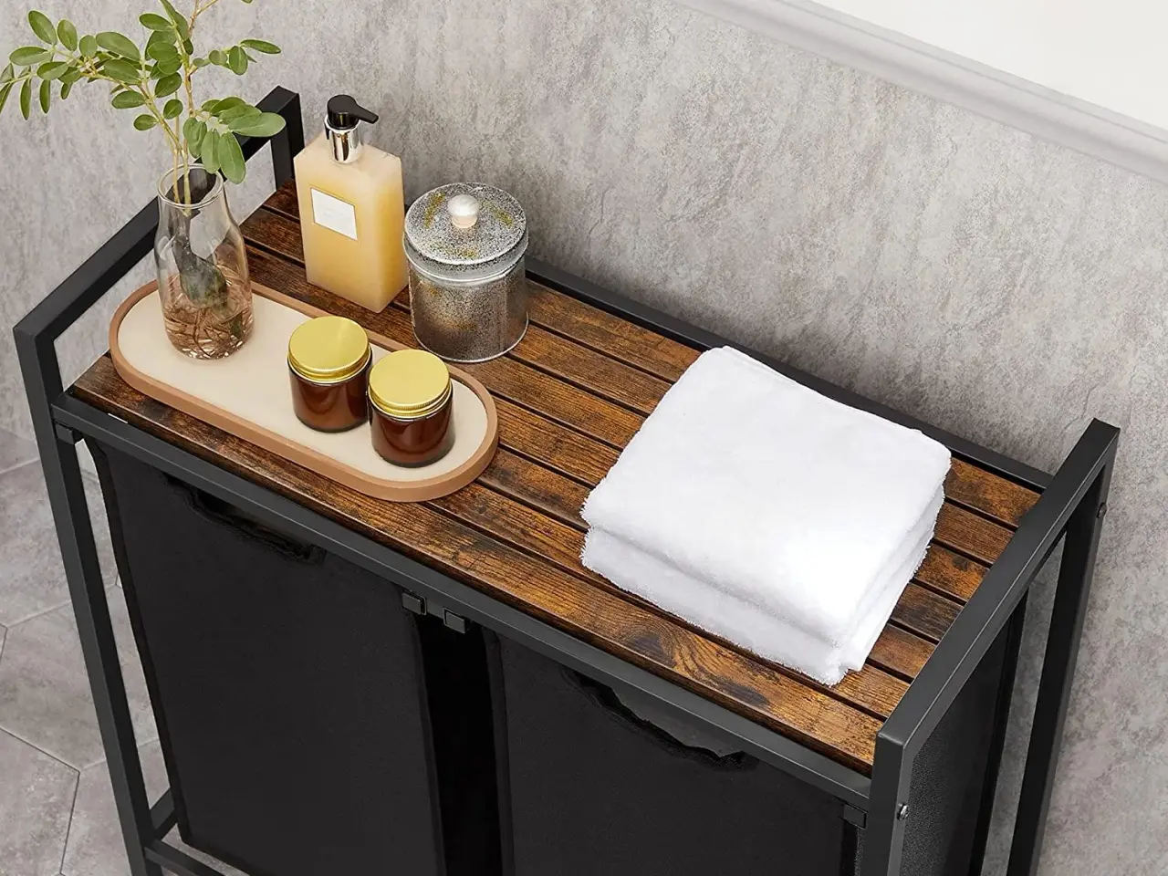 Billede 7 - Vasketøjskurv med 2 rum 2 x 46 l, 73 × 33 × 72 cm, rustik brun/sort