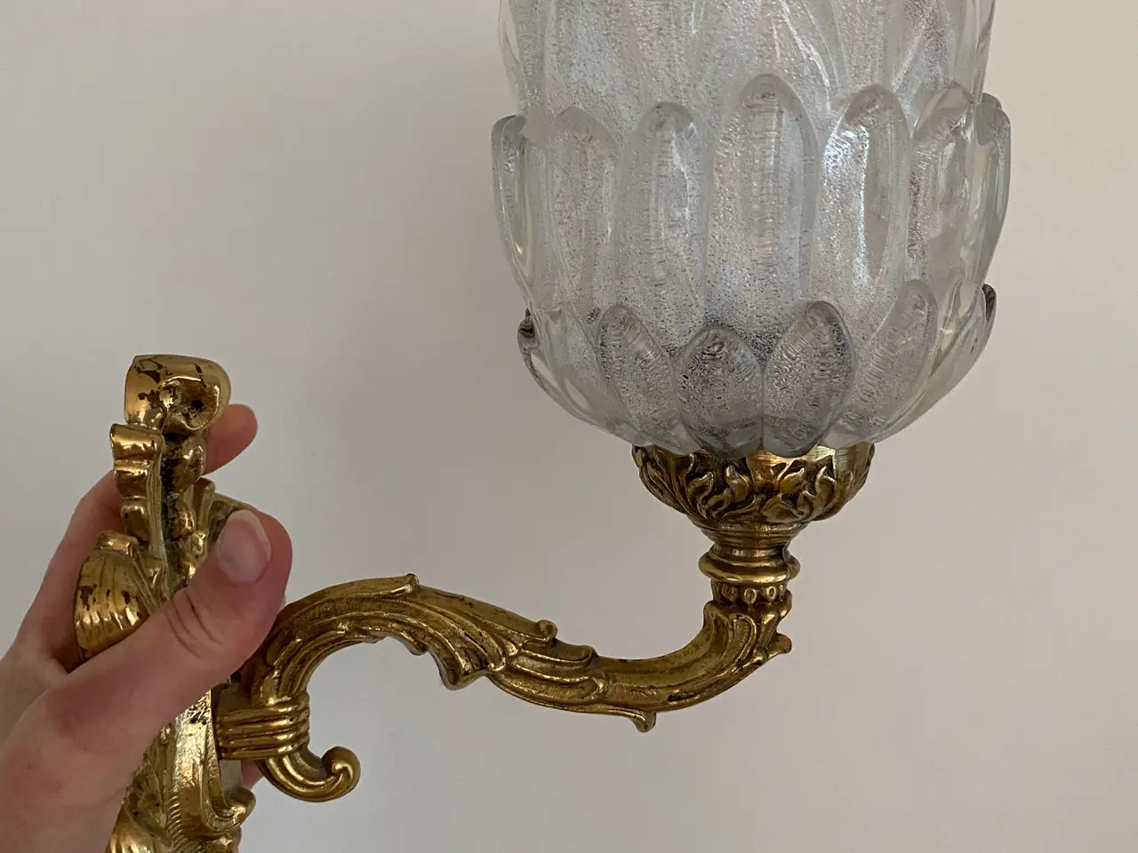 Billede 3 - Antik Messing lampe med glasskærm