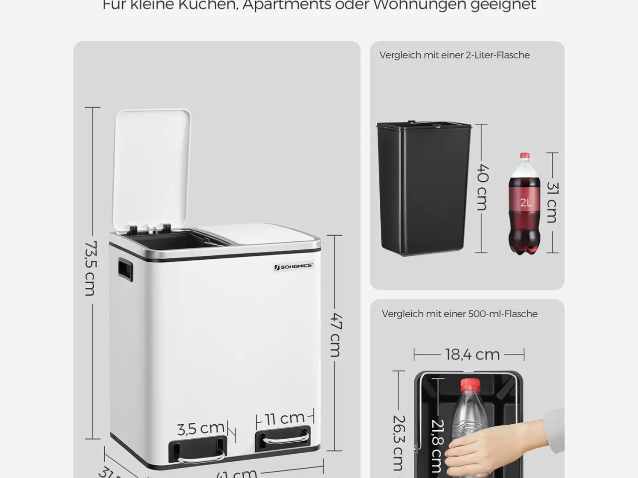 Billede 6 - Pedalspand til affaldssortering 2 x 15 l - hvid