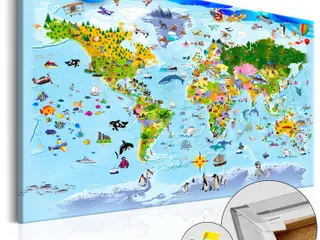 Billede på kork - Børnenes verdenskort Colourful Travels - 120 x 80 cm