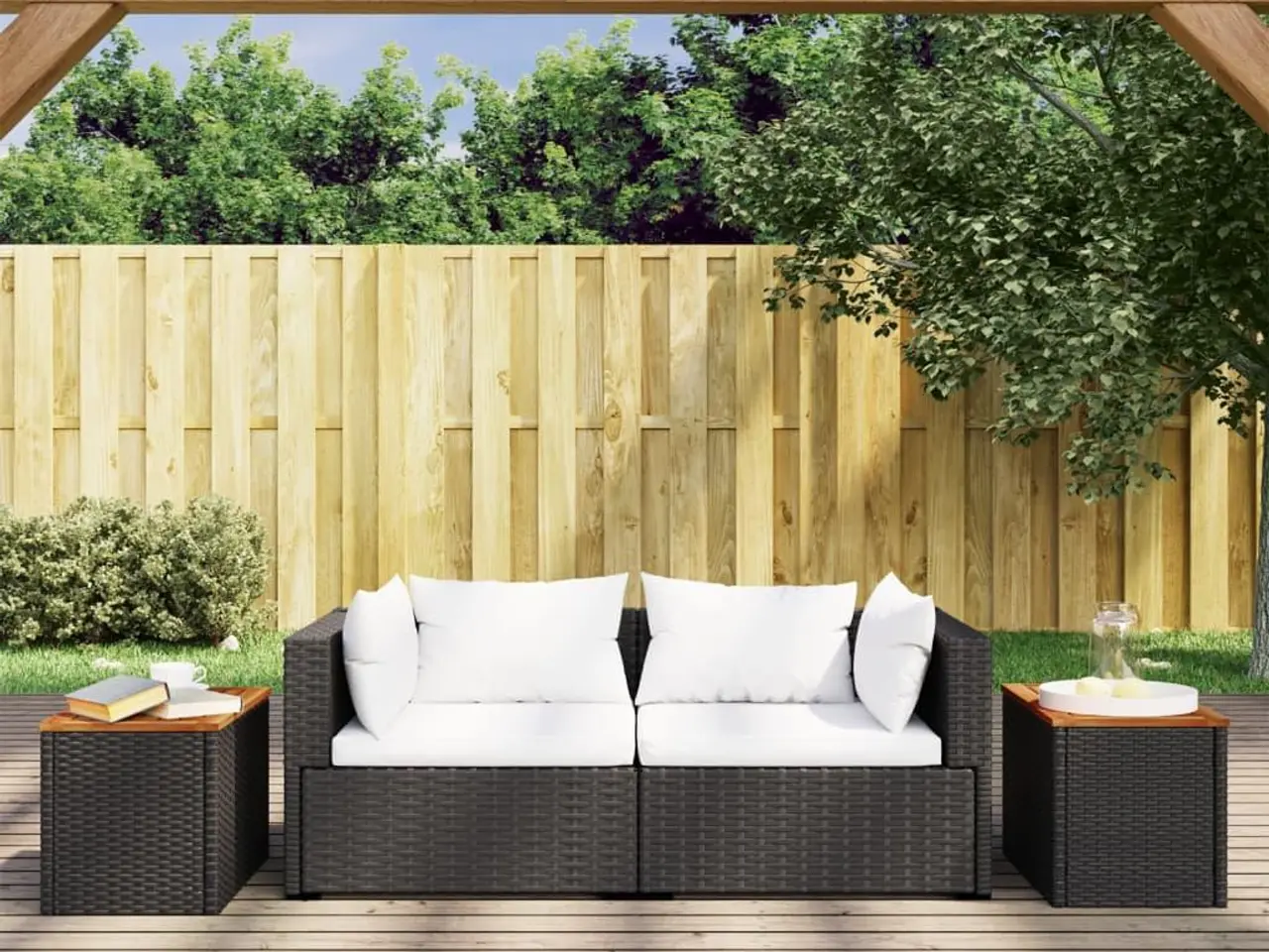 Billede 3 - Haveborde 2 stk. 55x34x37 cm polyrattan og massivt træ sort