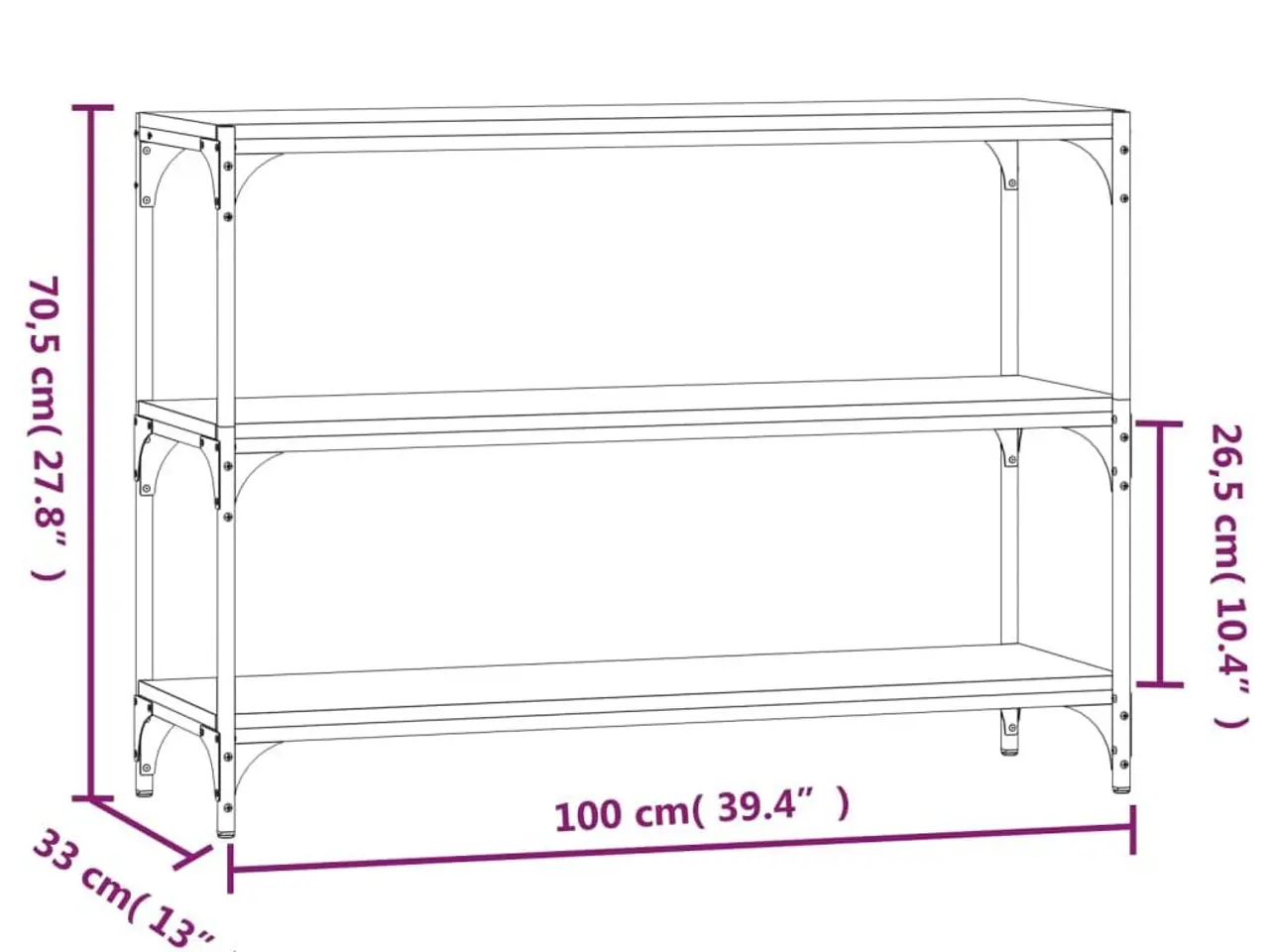 Billede 9 - Bogreol med 3 hylder - røget egetræ, 100 x 33 x 70,5 cm