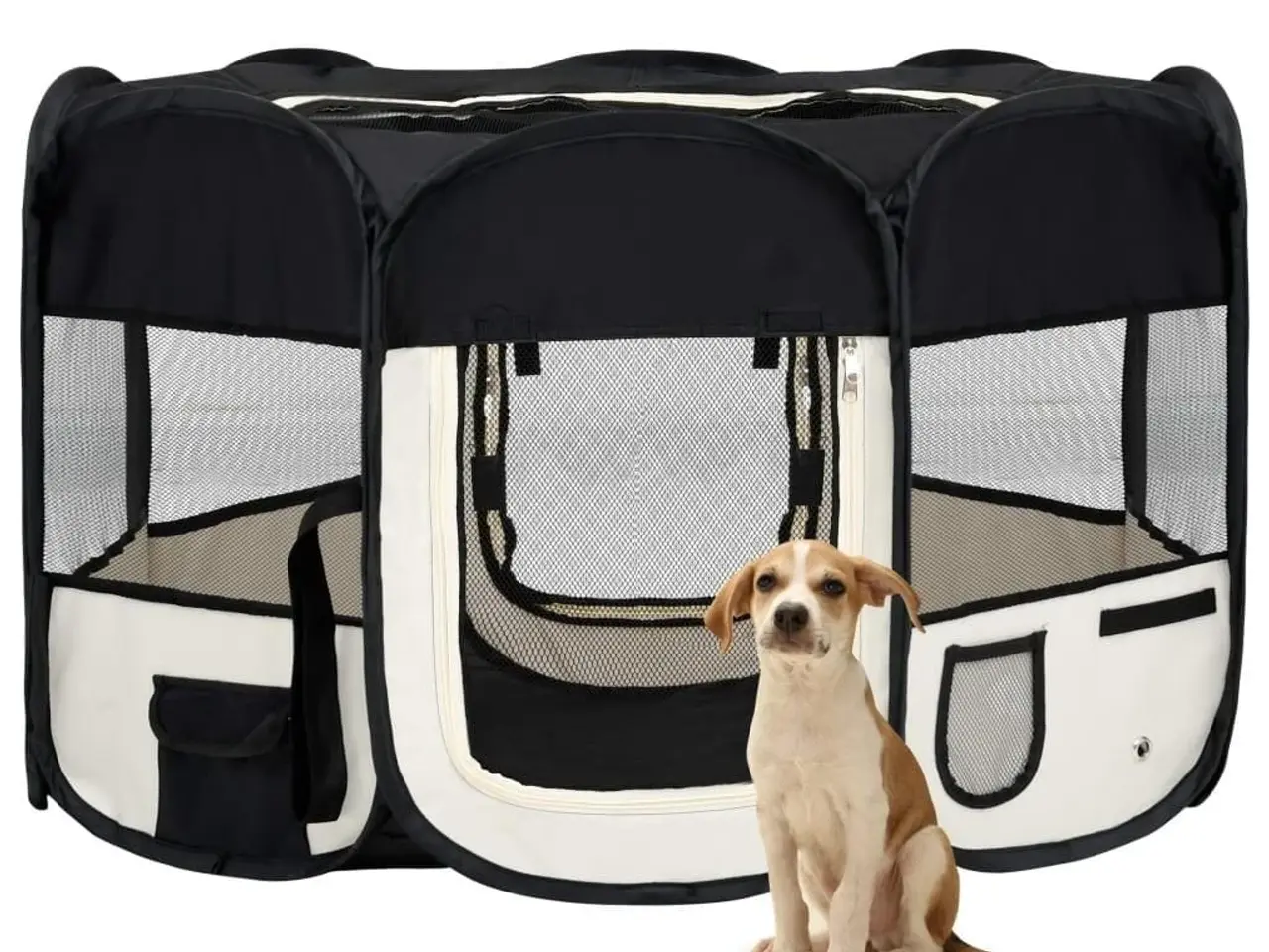 Billede 1 - Foldbar hundegård med bæretaske 125 × 125 × 61 cm - sort/creme