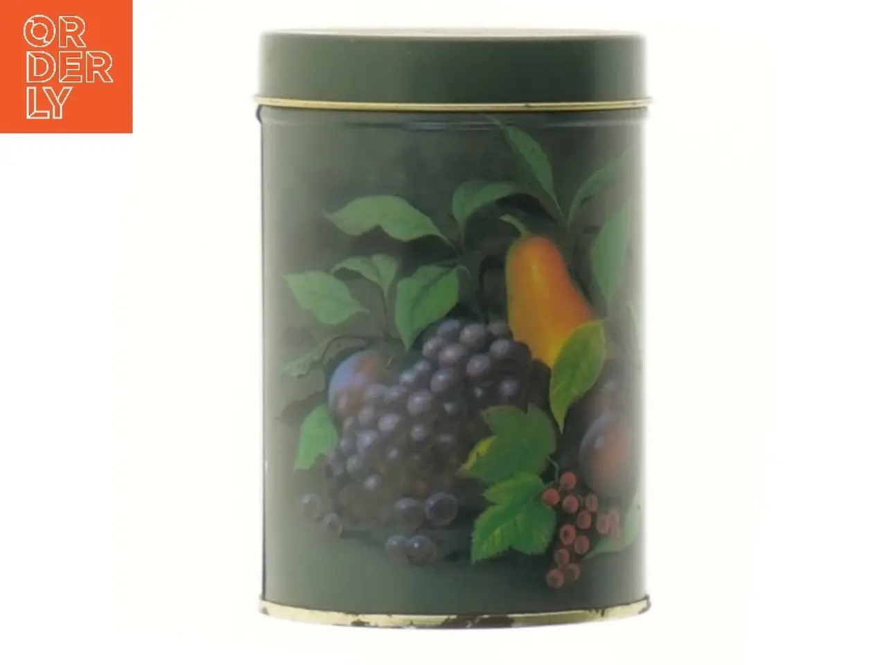 Billede 3 - Dekorativ metalbeholder med frugtmotiv (str. Ø 8,5x12 cm)