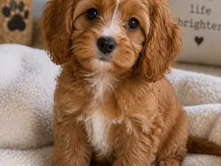 Sød Cavapoo-hvalp med fantastisk hvid aftegning
