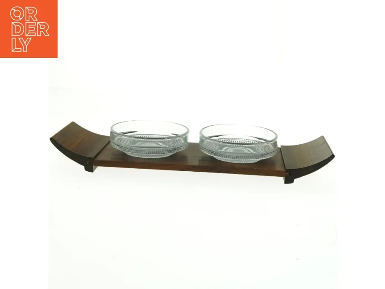 Billede 1 - Palisander Serveringsbakke med glas skåle (str. 38 x 11,5 cm)