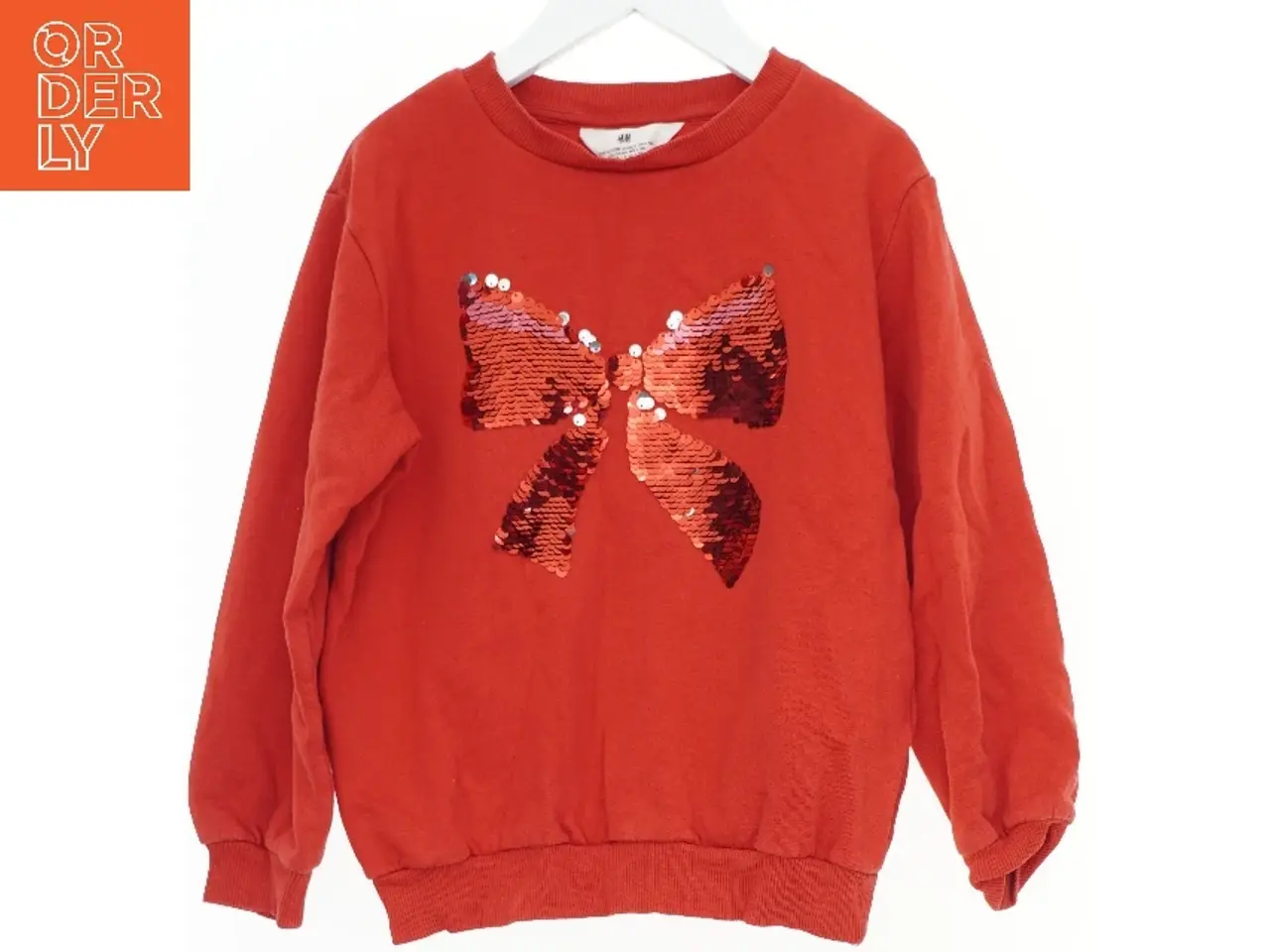 Billede 1 - Rød sweatshirt med paillet-sløjfe fra H&M (str. 128)