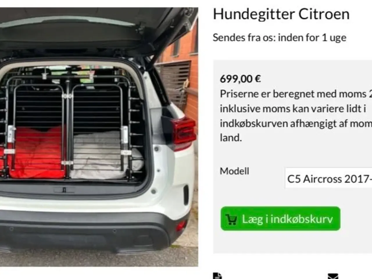 Billede 1 - Kulkukoira hundegitter til Citroen C5 aircross