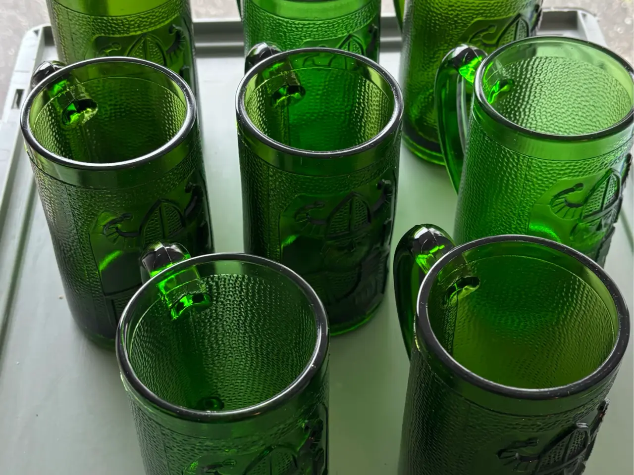 Billede 5 - 8 stk. retro Viking ølsejdler i flaskegrønt glas –