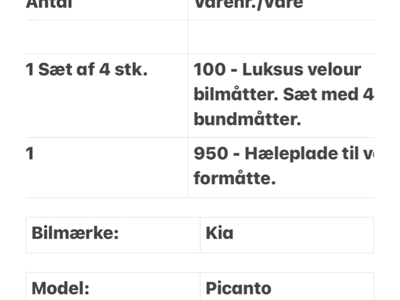 Billede 1 - Bilmåtter - Kia Picanto