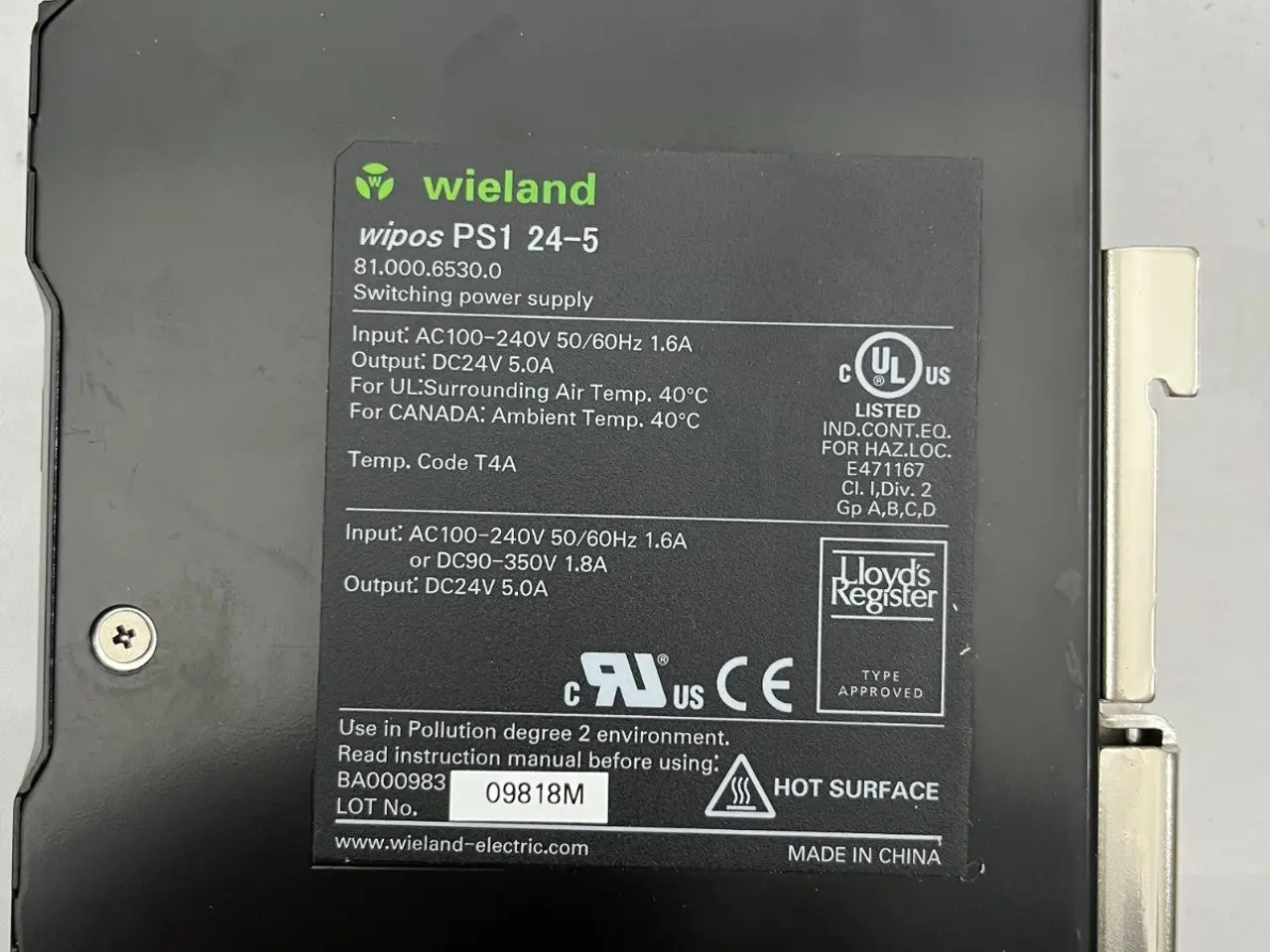 Billede 5 - Wieland Wipos PS1 24-5 DIN Rail strømforsyning 24V