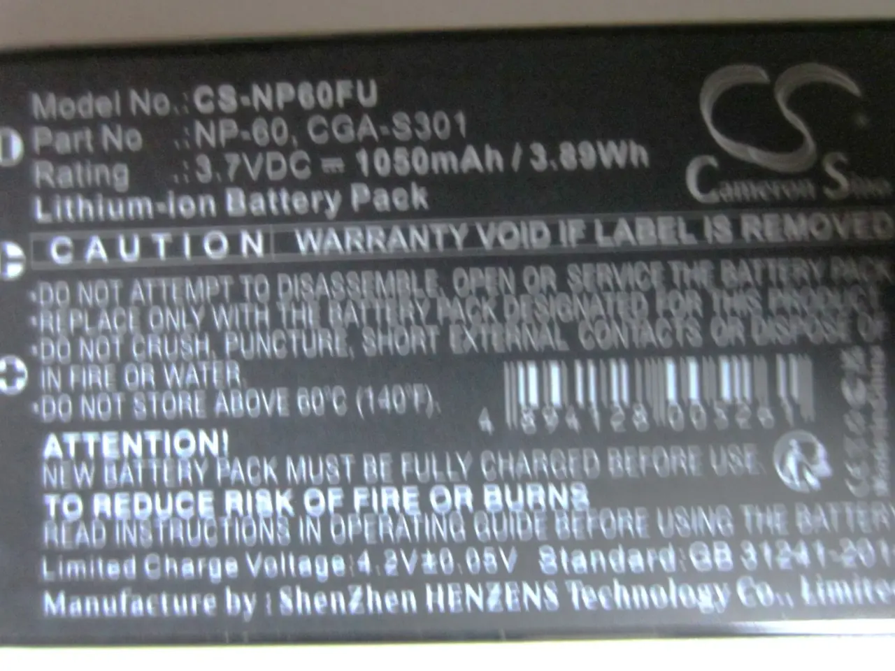 Billede 1 - CS-NP60FU Li-Ion batteri 3,7V 1050mAh 3,89Wh