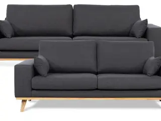 Simone/Genova 3+2 pers. sofasæt - koksgrå stof med olieret træstel