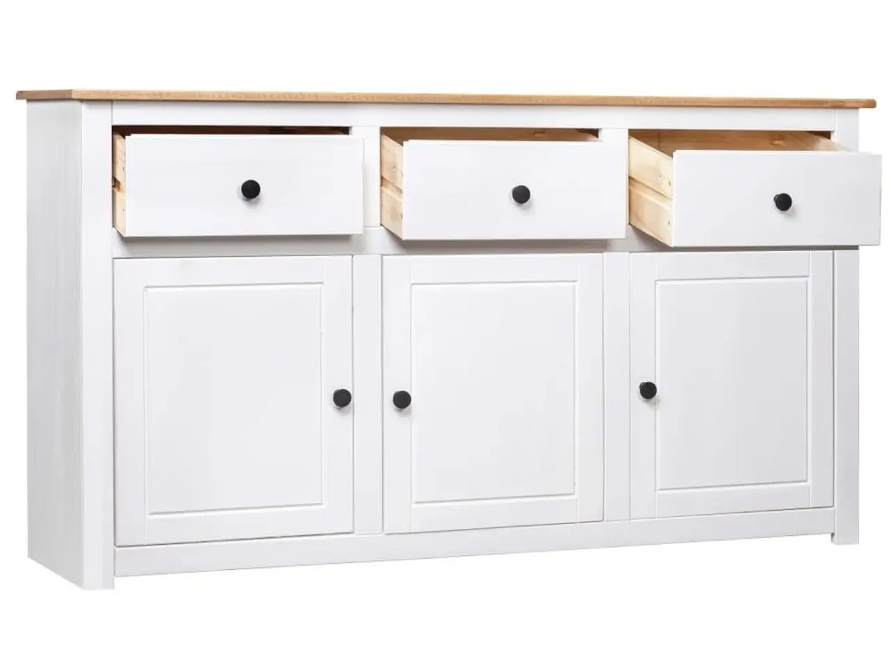 Billede 3 - Skænk Panama-serien 135x40x80 cm massivt fyrretræ hvid