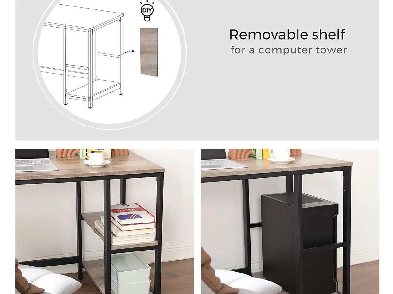 Billede 7 - L-formet skrivebord med hylder LWD72MB - greige og sort